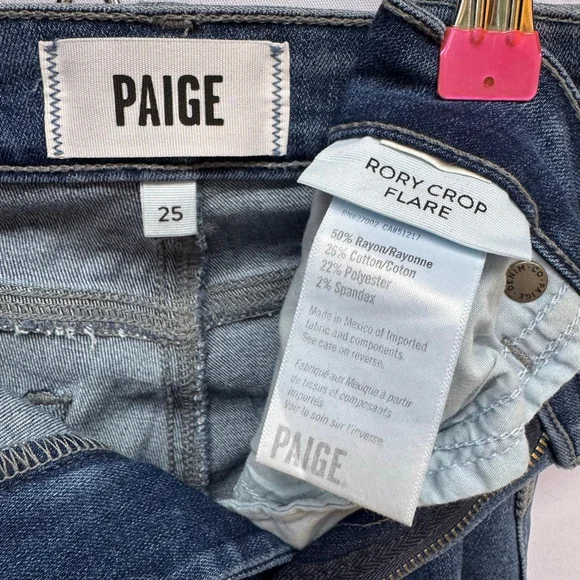 PAIGE Crop Flare Jeans Women’s Rory Raw Hem Size 25 Medium Wash NWT - Picture 3 of 7